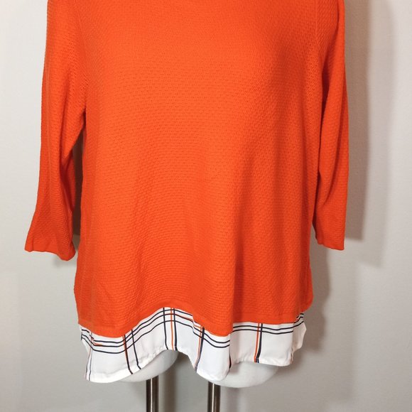 YTUIKEKY orange blouse L 3/4 sleeve open cross back women's top - Picture 2 of 5
